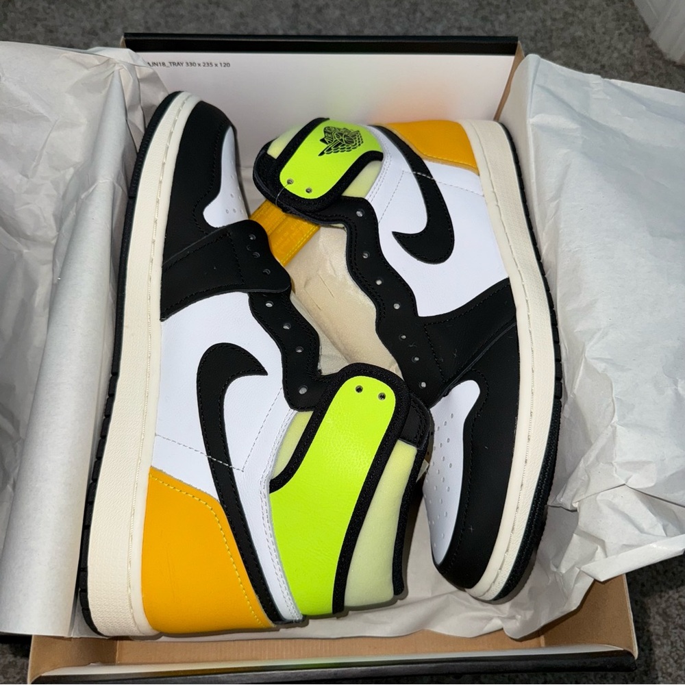 Nike Air Jordan 1 High OG in Black, White, Yellow, and Neon